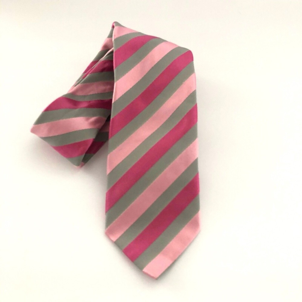Van Graaf Neck Tie Mens Pink Striped 100% Silk Cravate Necktie Preppy Business